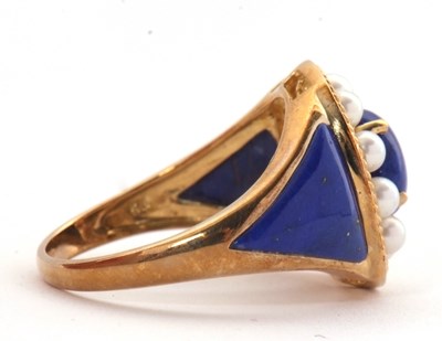 Lot 5 - A 9ct cultured pearl and blue enamel ring,...