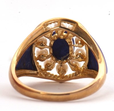 Lot 5 - A 9ct cultured pearl and blue enamel ring,...