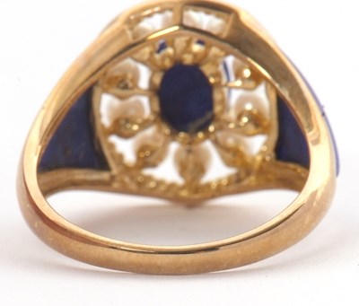 Lot 5 - A 9ct cultured pearl and blue enamel ring,...
