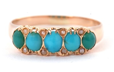Lot 37 - A seed pearl and turquoise ring, set with five...