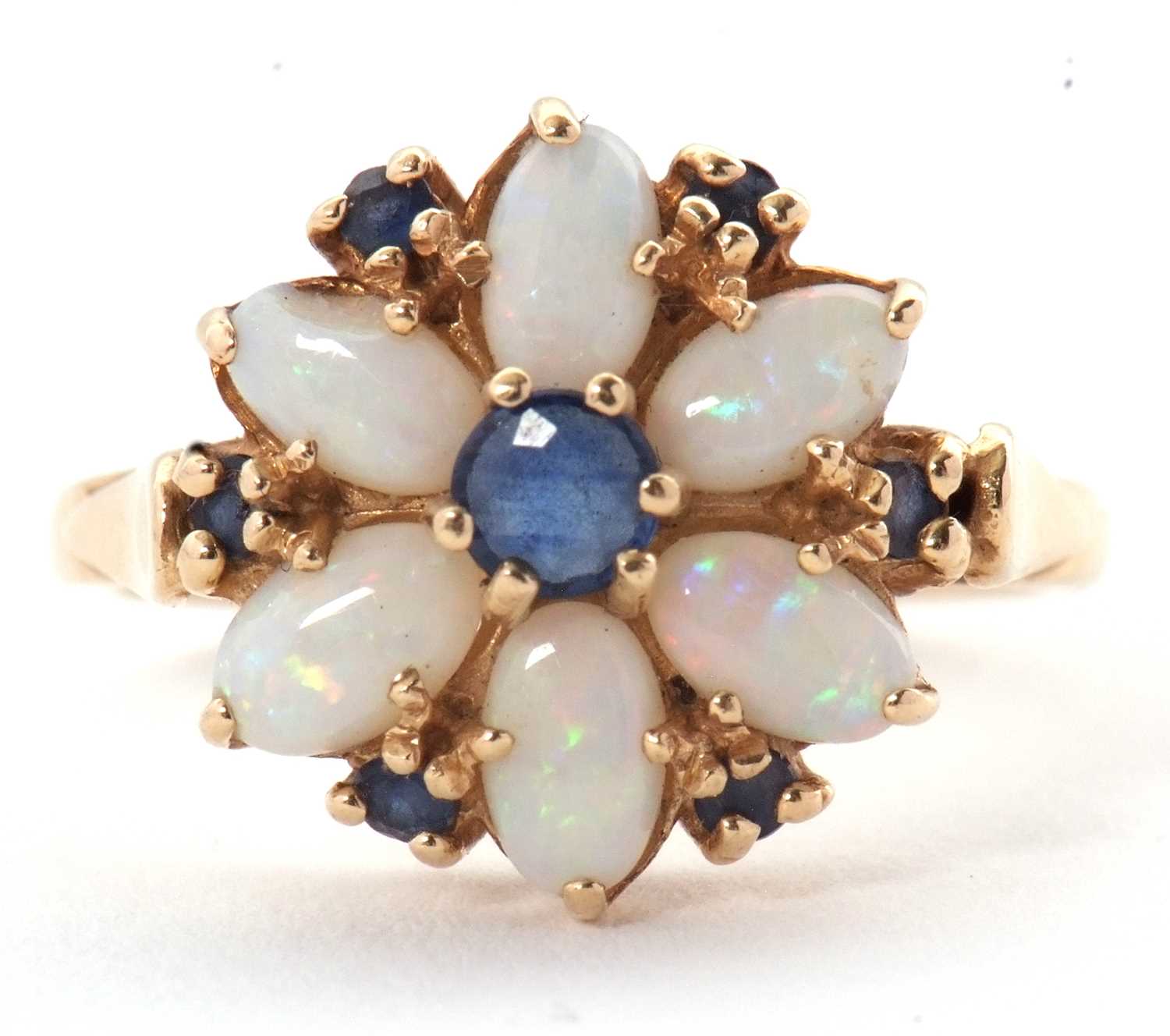 Lot 41 - A 14ct opal and sapphire ring, set with a...