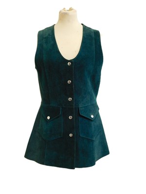 Lot 28 - A c.1970's green suede waistcoat/minidress,...