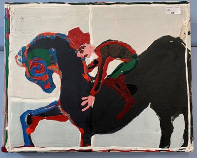 Lot 41 - John Kiki (b.1943), Horse and Rider, oil on...