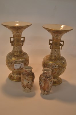 Lot 211 - A pair of Japanese Satsuma ware vases with...