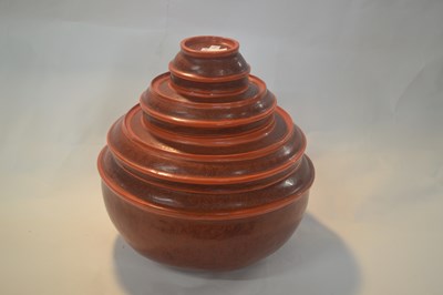 Lot 222 - Group of Chinese red lacquer bowls, the covers...