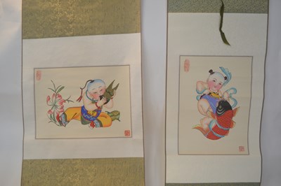 Lot 234 - Two Chinese scrolls with painted and printed...
