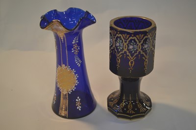 Lot 252 - A heavy Bristol blue challis type vase finely...
