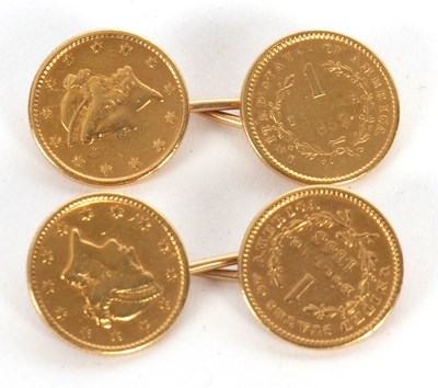 Lot 198A - A pair of Liberty Head gold $1 cufflinks, set...