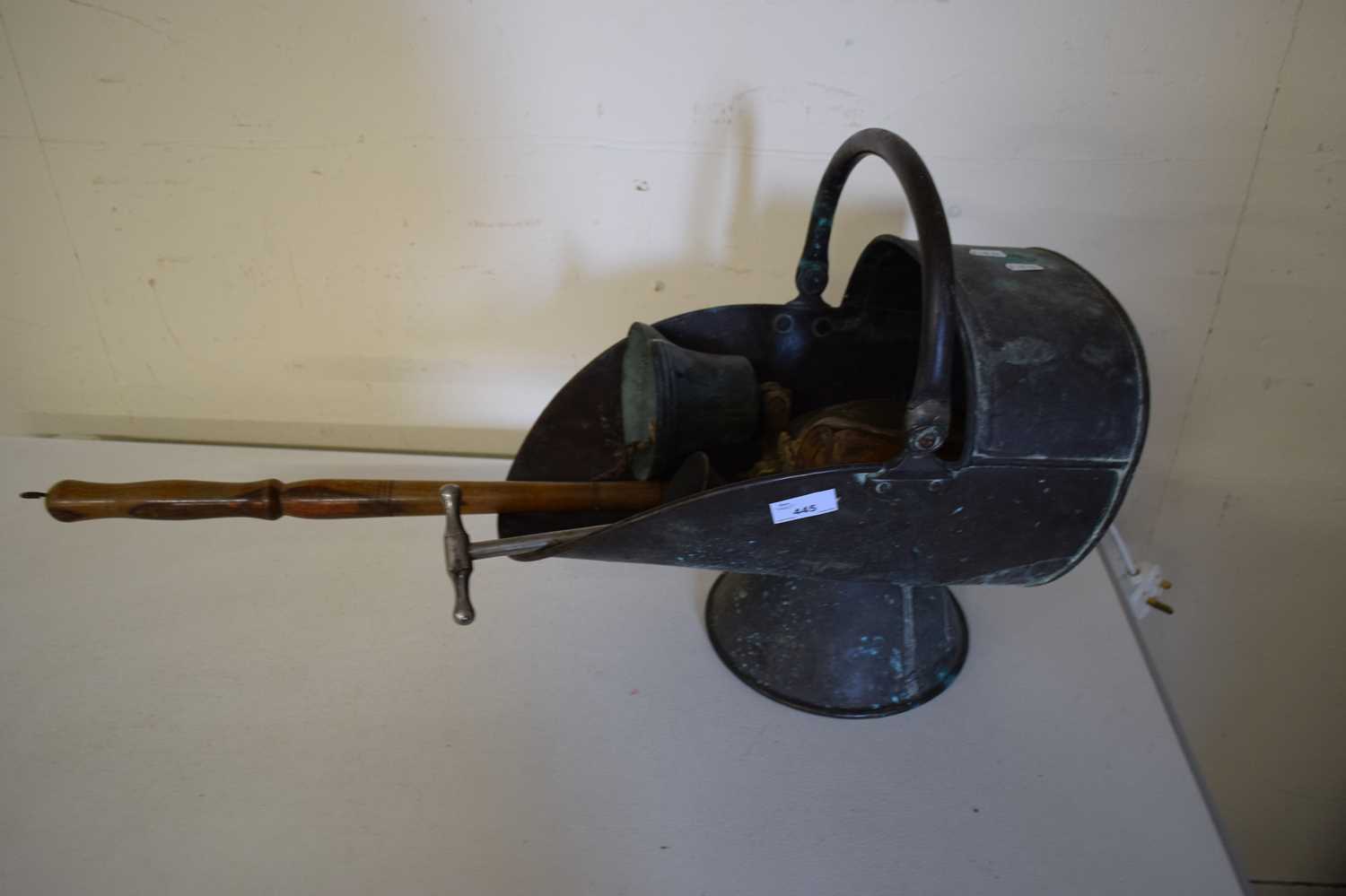 Lot 445 - VICTORIAN COPPER COAL CHUTE PLUS WARMING PAN,...