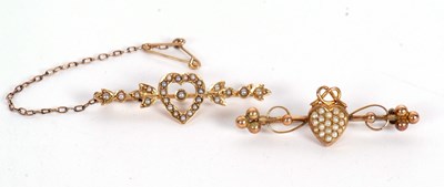 Lot 120A - Two seed pearl brooches: including a 9ct heart...