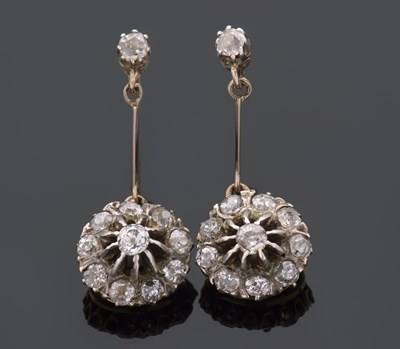 Lot 288 - A pair of diamond cluster drop earrings, set...