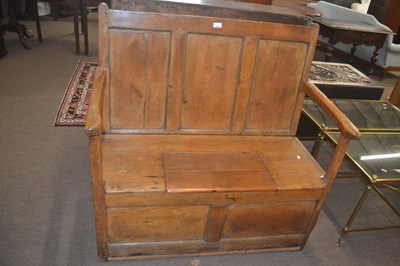 Lot 446 - A 19th Century pine box settle with panelled...