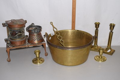 Lot 164 - A brass jam pan together with brass...
