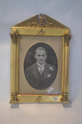 Lot 296 - A wooden photo frame with Masonic emblem and...