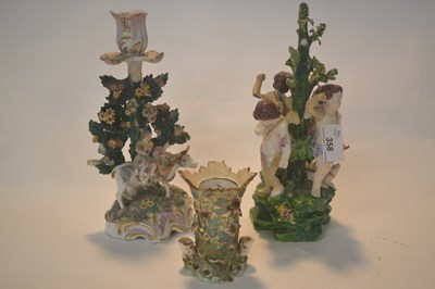 Lot 358 - A porcelain continental candlestick together...
