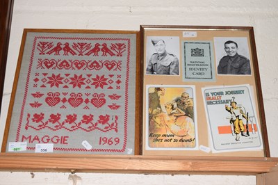 Lot 556 - A needlework sampler 1969 and a quantity of...