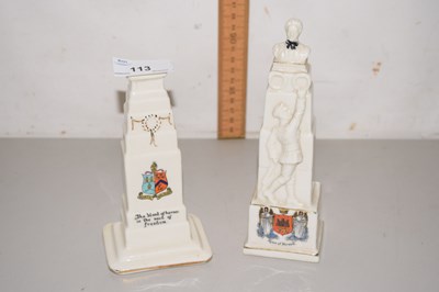 Lot 113 - Two crested ware war memorials