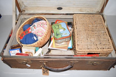 Lot 593 - Box of assorted needlework items, playing...