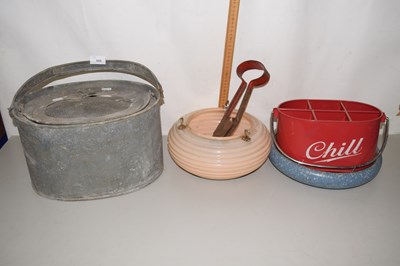 Lot 595 - Galvanised mop bucket, ceiling shade and other...
