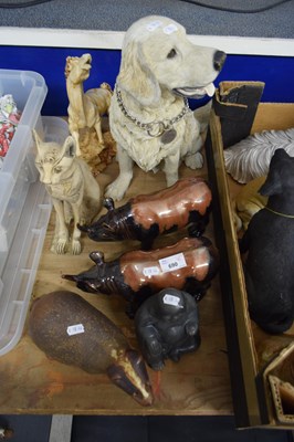 Lot 690 - BOX OF ORNAMENTS TO INCLUDE RHINOS, DOGS,...