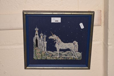 Lot 266 - Needlework picture of a unicorn