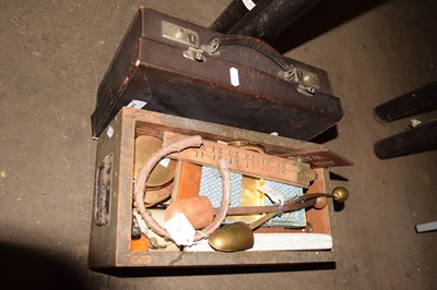 Lot 645 - A small vintage suitcase together with a box...