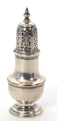 Lot 16 - A George II silver caster having a pull-off...