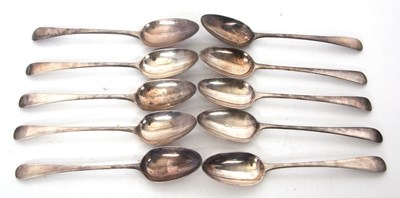 Lot 31 - A group of ten Georgian silver dessert spoons,...