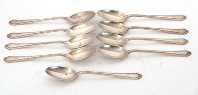 Lot 40 - Nine George VI silver teaspoons, initialled,...