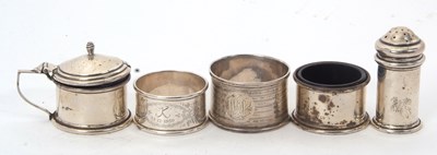 Lot 42 - Mixed Lot:  A three piece silver condiment set...