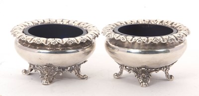 Lot 54 - Two antique silver open large salts and liners,...