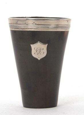 Lot 63 - A Victorian horn beaker having a hallmarked...