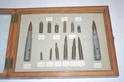 Lot 484 - Frame containing a range of ammunition calibres.