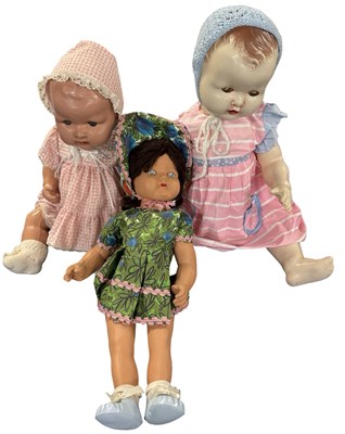 Lot 356 - Three vintage composite / hard plastic baby dolls