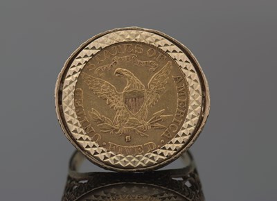 Lot 309 - An American Liberty $5 coin ring, the 1882 $5...
