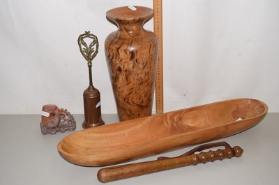 Lot 117 - Mixed Lot: Small soapstone vase, turned wooden...