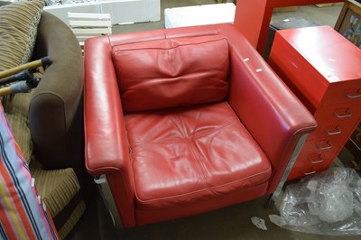 Lot 771 - RETRO RED LEATHER AND CHROME FRAMED ARMCHAIR