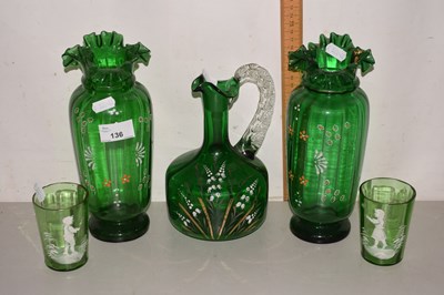 Lot 136 - Group of Victorian green glass items to...