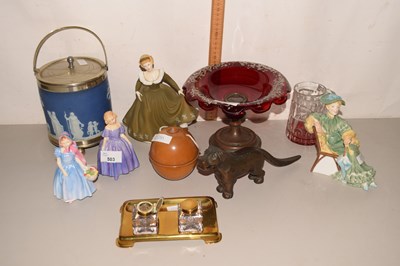 Lot 503 - Mixed Lot: Brass ink stand, Jasper ware style...
