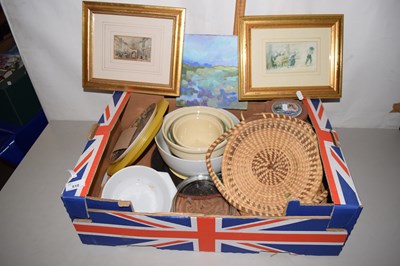 Lot 510 - Mixed lot of pictures, kitchen wares, basket...