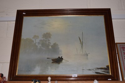 Lot 550 - Boats on misty water signed Coulson, framed