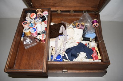 Lot 631 - A needlework box and assorted contents