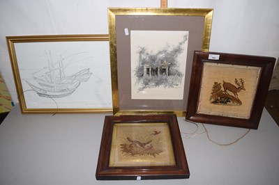 Lot 162 - Pair of framed tapestry pictures, stag and fox...