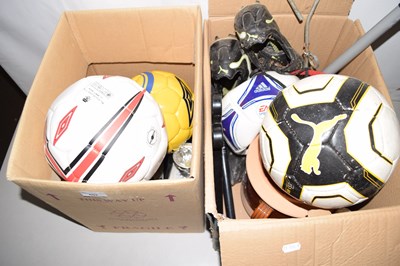 Lot 657 - Two boxes of football items and trophies