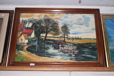 Lot 174 - A reproduction oil on canvas The Haywain,...