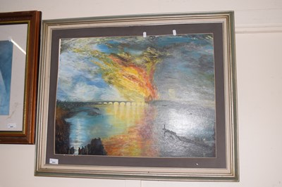Lot 685 - Cathedral on Fire by Geoff Caterer, framed