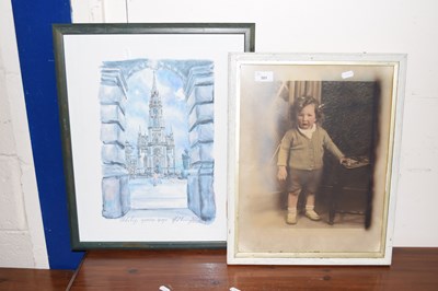 Lot 301 - Watercolour of a Church and photograph