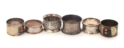 Lot 185 - A group of six serviette rings, three...