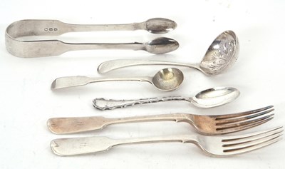 Lot 89 - Mixed Lot:  A pair of Victorian fiddle pattern...