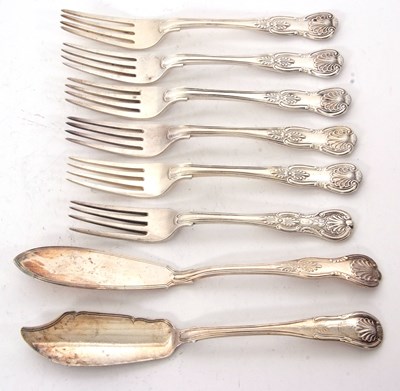 Lot 90 - Small quantity of silver Kings pattern flat...